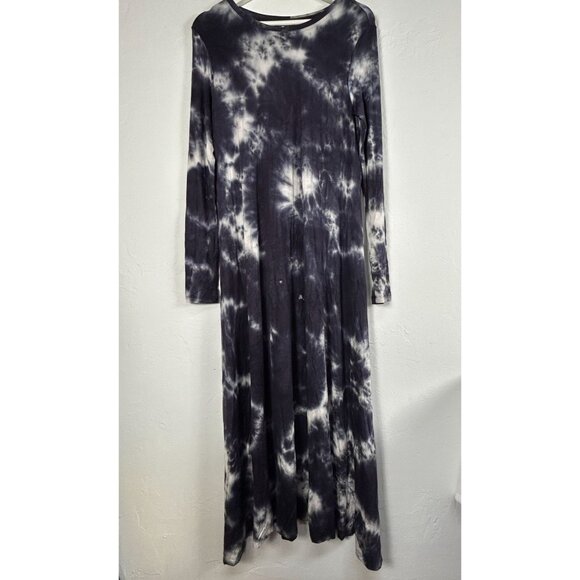 Natural Life Women’s Small Blue White Tie-Dye Maxi Dress Long Sleeve Pockets New - Picture 1 of 10
